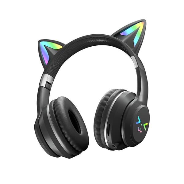 Bluetooth-hörlurar, barnhörlurar, lysande kattöron (svart)