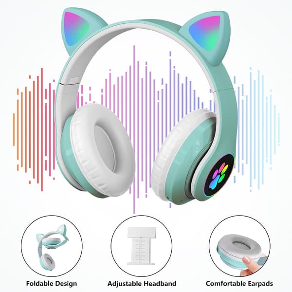 Bluetooth-hörlurar, barnhörlurar, med RGB-kattöron (grön)