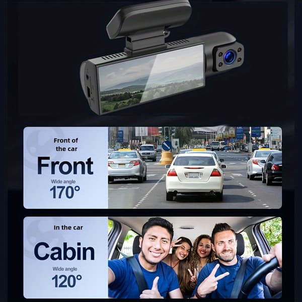 1080P Dual-kamera Bil DVR med Front- og Innvendig Visning, Loop-opptak og 3.16\" IPS-skjerm