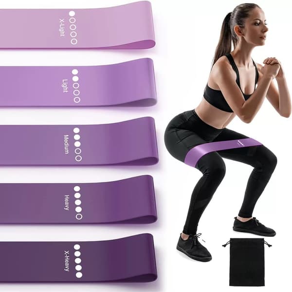 Yoga-modstandsbånd, 5-pak elastiske træningsbånd, til arm, ben, Pilates (gradient lilla)