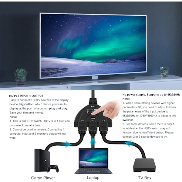 Adapter 4K 60Hz HD Switch HDTV 2.0 Switch 3 Port HDTV Splitter adapter för Xbox PS5