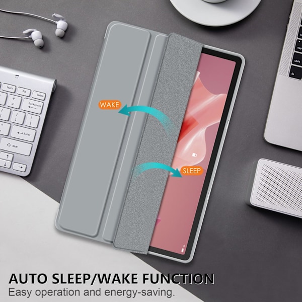 TPU Smart Skyddsfodral för Lenovo Tab P12 12,7 tum 2023 med Auto Wake/Sleep-funktion Grå
