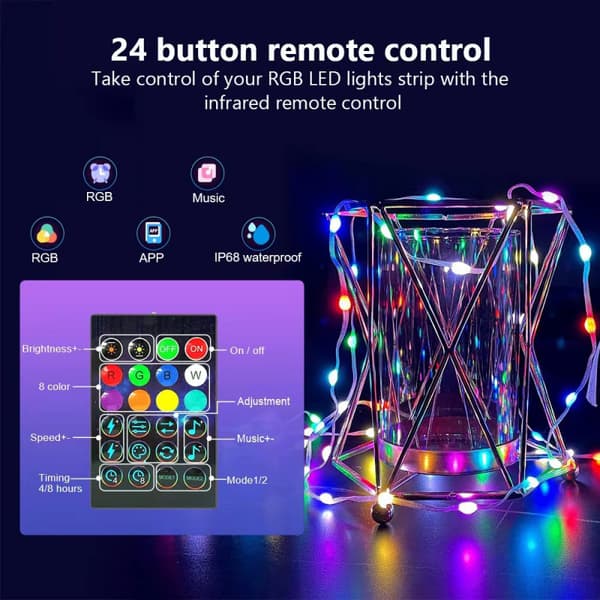 Julelys, LED Bluetooth lyslenke, USB 40M 264 LED RGB lysstripe App-styring