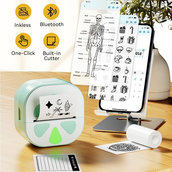Bluetooth termoskrivare med 3 rullar 57 mm tryckpapper