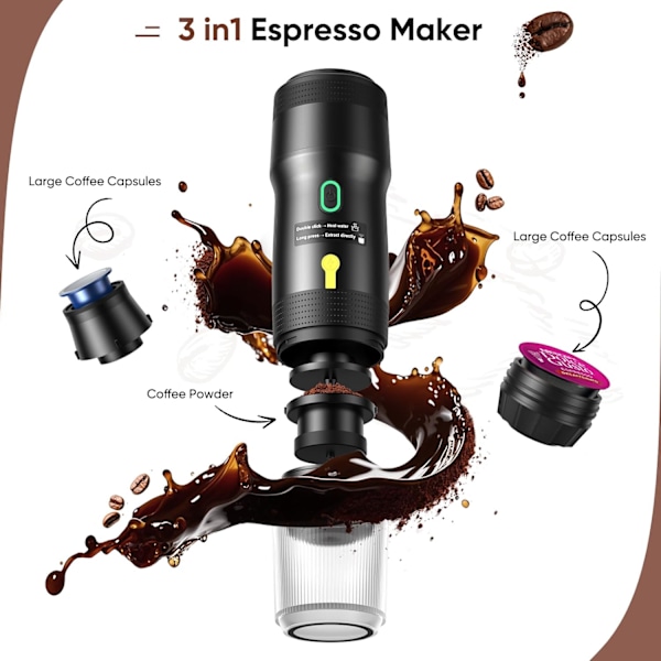 Bærbar Kaffemaskin 3 I 1 Elektrisk USB Oppvarmbar Konsentrert Pulver Kapsel Dobbel Bruk Sølv