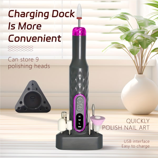 15000RPM Elektrisk Nagelborr USB Uppladdningsbar Elektrisk nagelfil för Manikyr Pedikyr Nagelpolerare vit