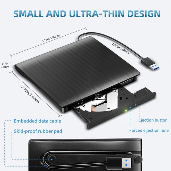 Ekstern CD DVD-drev USB 3.0 Bærbar Brænder