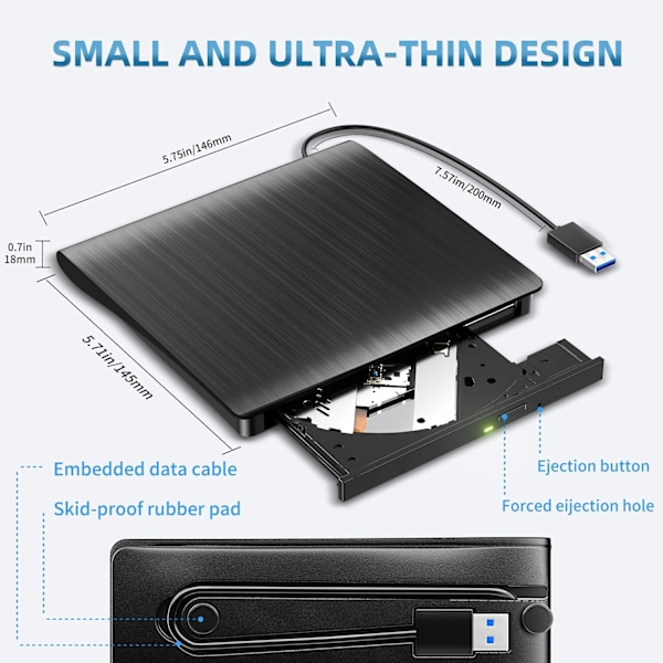 Extern CD DVD-enhet - USB 3.0 - DVD/CD-spelare Brännare