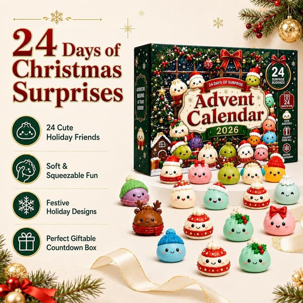 Adventskalender 2026, 24 dagars överraskande Squishies-leksaker, julklappar