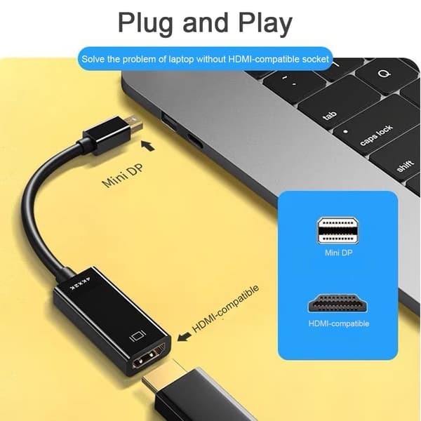 miniDP til HDMI konverter, 4k HDTV stik sort