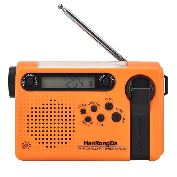 Radio med solcelle 2000mah Håndsvinggenerator med lommelygte Orange