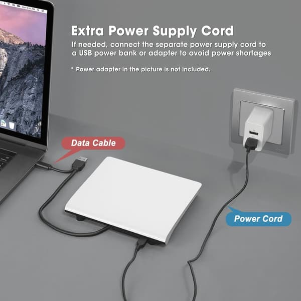 Ekstern CD DVD +/-RW-stasjon USB 3.0 og USB-C Bærbar CD/DVD ROM-spiller Brenner Leser Skriver (Hvit)