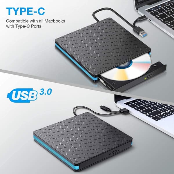 Ekstern DVD/CD-brænder USB 3.0 optisk disk læser