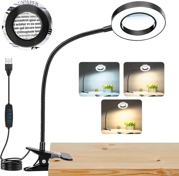 10X Skrivebordslupe med LED-lys, 3 moduser for håndverk, DIY-reparasjon