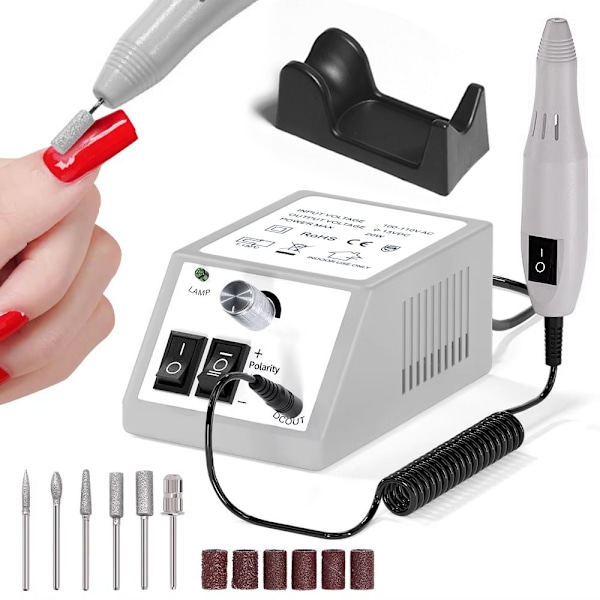 20000 RPM Professionell Elektrisk Nagelfil, Lågt Ljud med Poleringsborr, (grå)