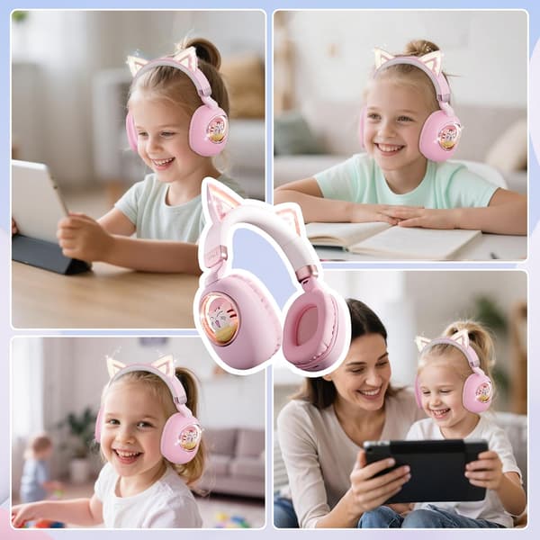 Bluetooth-hörlurar, Barnhörlurar med lysande kattöron (Lila)