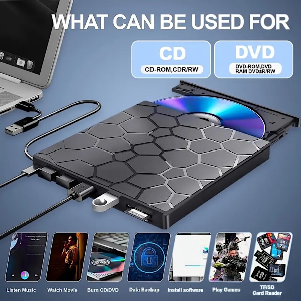 Kompakti 8-in-1 ulkoinen DVD-asema kannettaville tietokoneille - USB 3.0, erittäin ohut ja kannettava