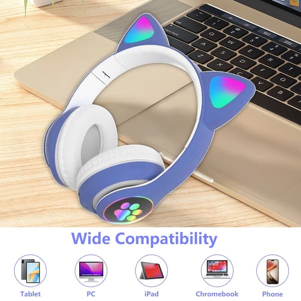 Bluetooth-hörlurar, barnhörlurar, med RGB-kattöron (blå)