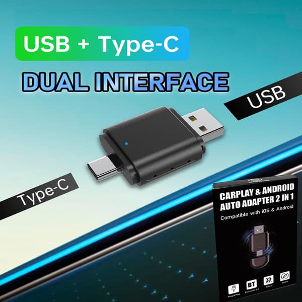 Trådlös Carplay och Android Auto Adapter 2 i 1 Dubbel Usb-C-kontakt För Iphone Ios 10+/Android 11+