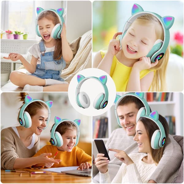 Bluetooth-hörlurar, barnhörlurar, med RGB-kattöron (grön)