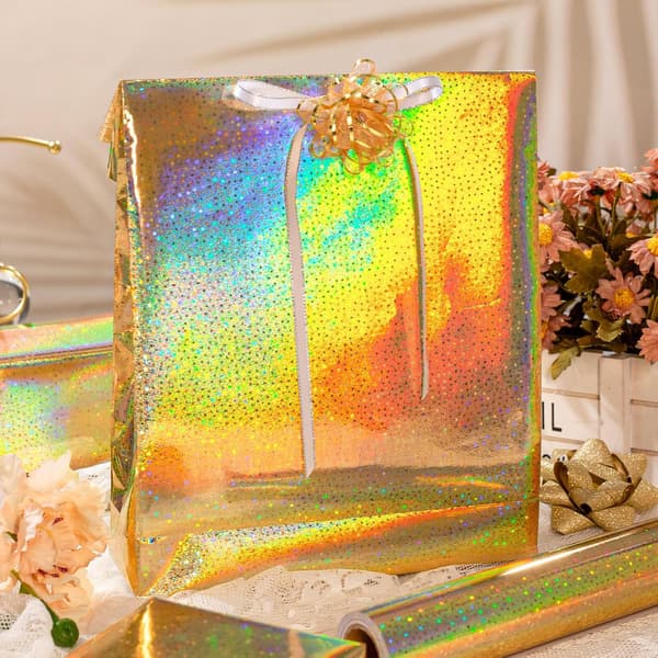 Presentpapper, Holografiskt julklappspapper - 43x1000cm (Golden Meteor)