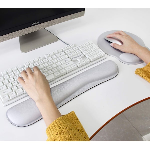Ergonomisk tangentbordsmusmatta med gel handledsstöd, grå