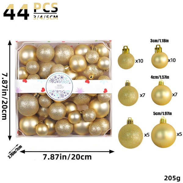 44 st julgranskulor, guldglitter