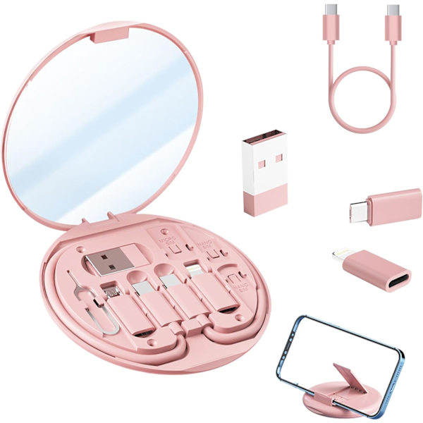 Kabelkits Multifunktionsadapter Sim Opbevaringsboks Med Micro/Type-C/Usb/Apple Interface Og Kortudskubberstift (Pink)