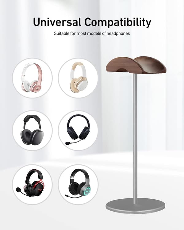 Hörlursställ Träpall metallfäste Gaming headset förvaringsställ grå