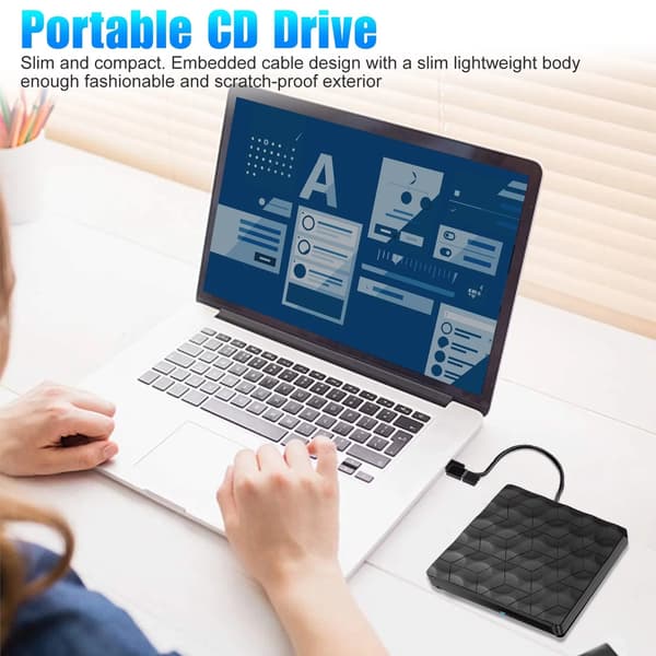 Bærbar ekstern CD/DVD-drev, USB 3.0 CD/VCD ROM-brænder