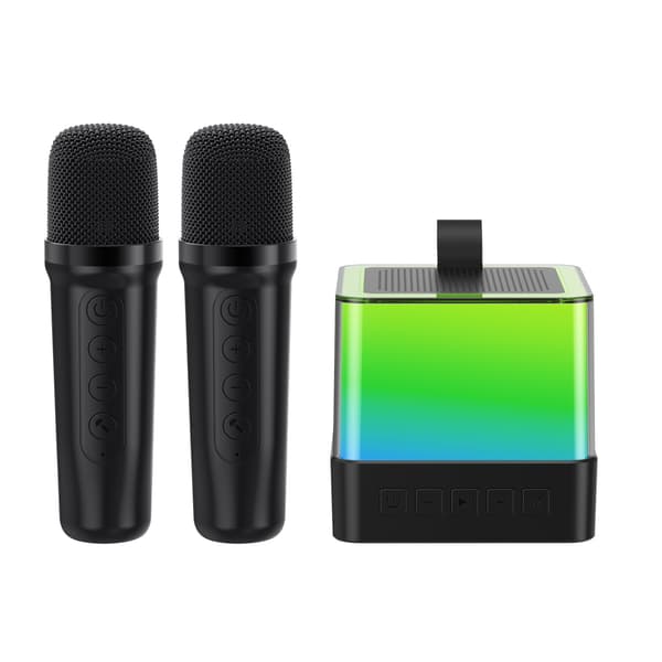 Mini Karaoke-laite lapsille, Bluetooth-kaiutin 2 mikrofonilla (musta)