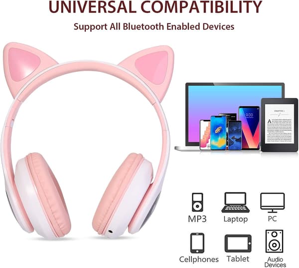Bluetooth-hörlurar, Barnhörlurar, RGB-upplysta kattöron (grön)