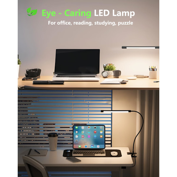 Klämlampa LED Skrivbordslampa USB Gooseneck Ögonskydd Läslampa Justerbar 3 Färglägen