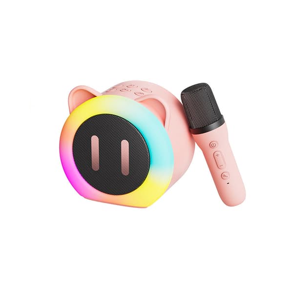 Mini Karaoke Maskin för Barn, Bluetooth högtalare med 2 mikrofoner (rosa)