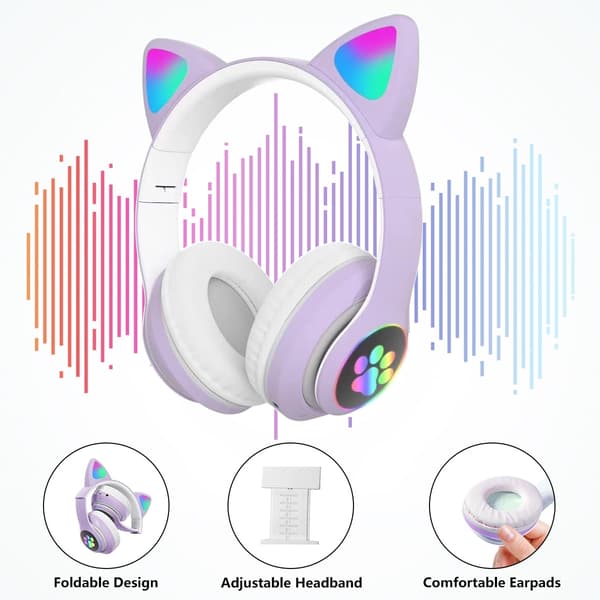 Bluetooth-hörlurar, barnhörlurar, med RGB-kattöron (lila)