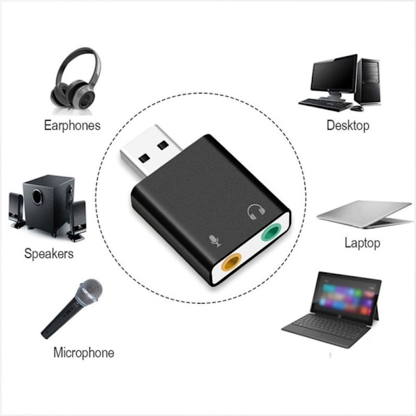 USB 2.0 Eksternt Lydkort 7.1 3D Lydadapter for Windows PC Laptop Hodetelefoner