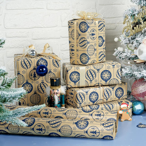 Julklappspapper blå klockor mönsterpapper (43CMX 300CM)