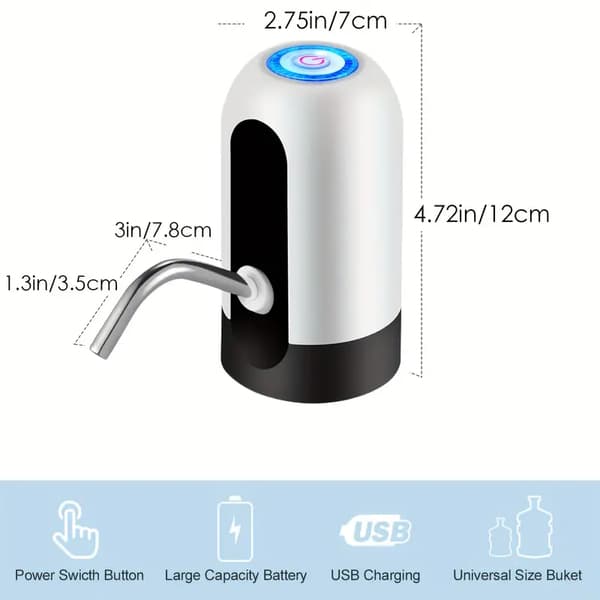 5 gallon vattenflaskdispenser, USB-uppladdningsbar vattenflaskpump (vit)