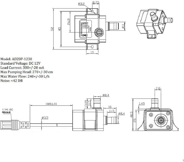 12V mini akvarium mikro vattenpump, kylcirkulation tyst borstlös dränkbar pump
