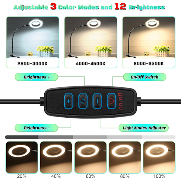 10X Bordsförstoringsglas med LED-ljus 3 Lägen för Hantverk DIY Reparation