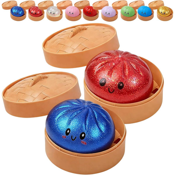 2-pack Dumpling Squishy Stressboll, Glitterboll Squishy, Sensorisk Klämleksak för Stresslindring