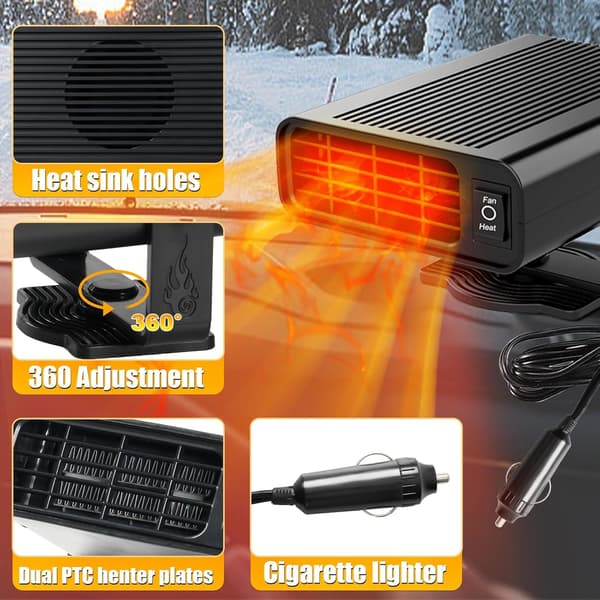 Bilvarmer 12V oppvarming defrost defogger, 360° roterende (Hvit)