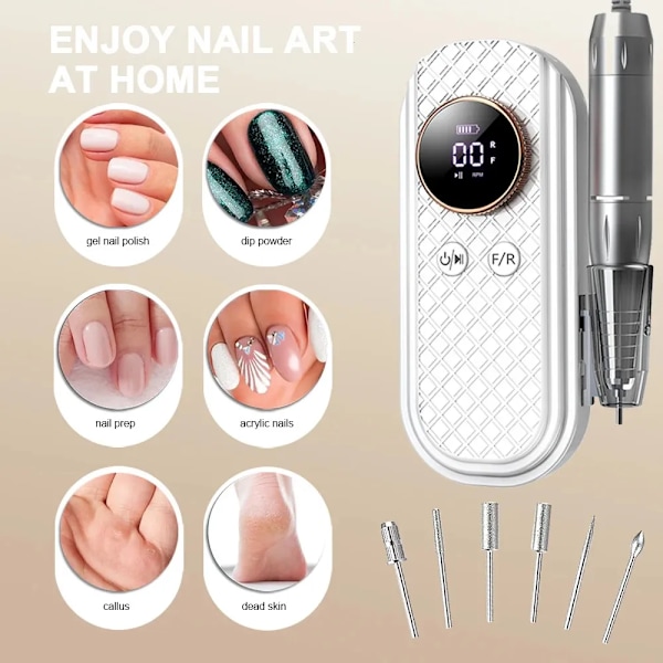 Elektrisk nagelfil 35000RPM med 6 sliphuvuden Professionell nagelslip, gul