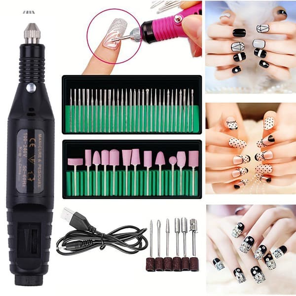 Elektrisk nagelfil USB med poleringstillbehör svart