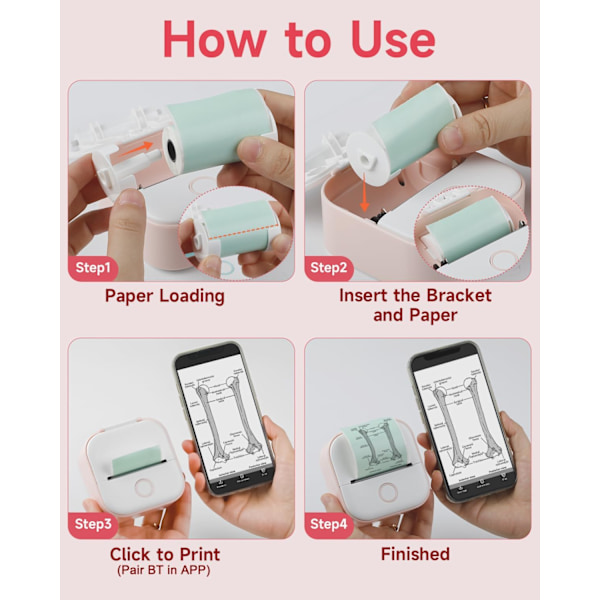 Bærbar Termisk Printer Blækfri Bluetooth Sleeve Printer Til Læring af Grafik, Anatomiske Diagrammer, Fotospink