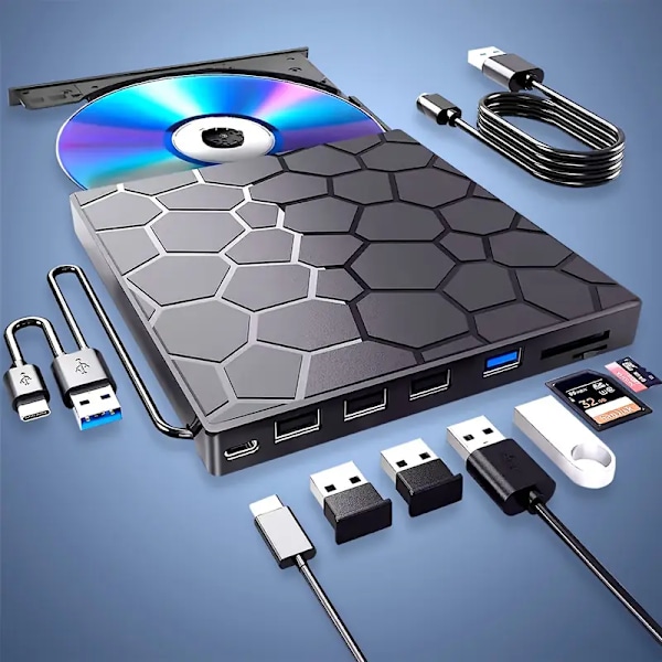 Kompakti 8-in-1 ulkoinen DVD-asema kannettaville tietokoneille - USB 3.0, erittäin ohut ja kannettava