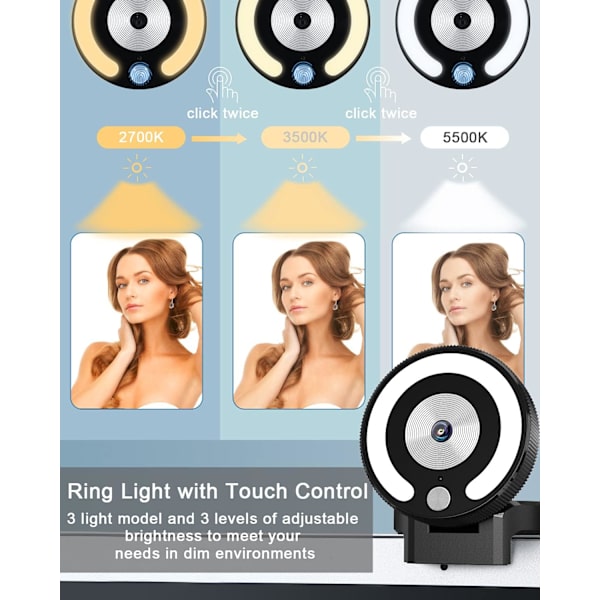 webcam 4K HD USB-kamera med udfyldningslys
