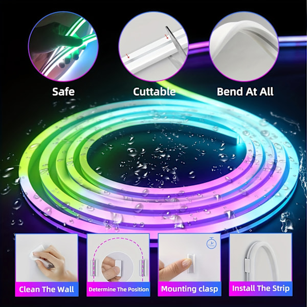 LED Neon Lys IP65 Silikone Fleksibel 18M Med Fjernbetjening App Kontrol