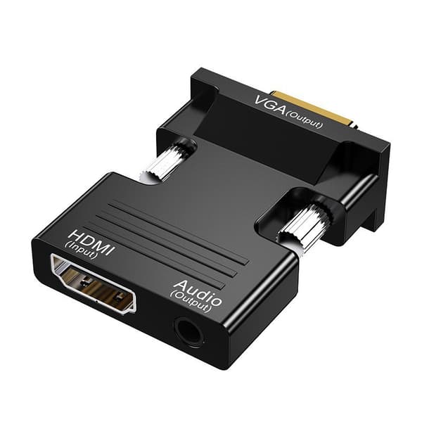 HDMI til VGA konverter med lydport adapter sort