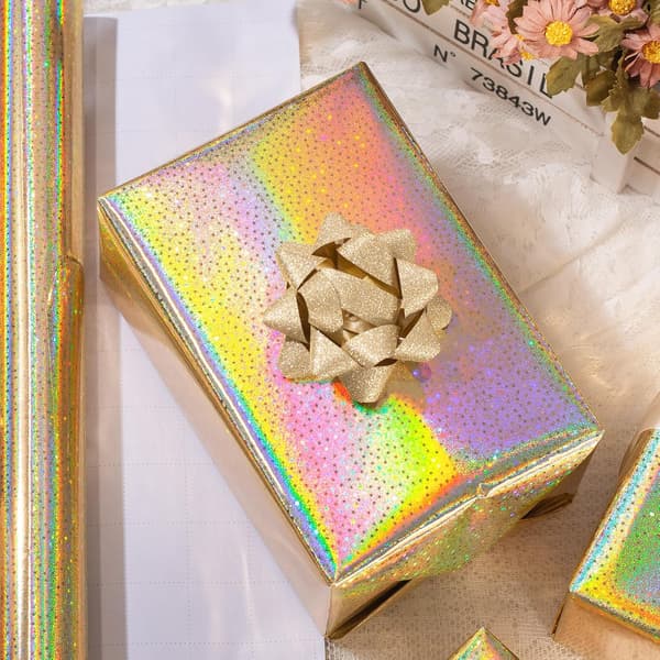 Presentpapper, Holografiskt julklappspapper - 43x1000cm (Golden Meteor)